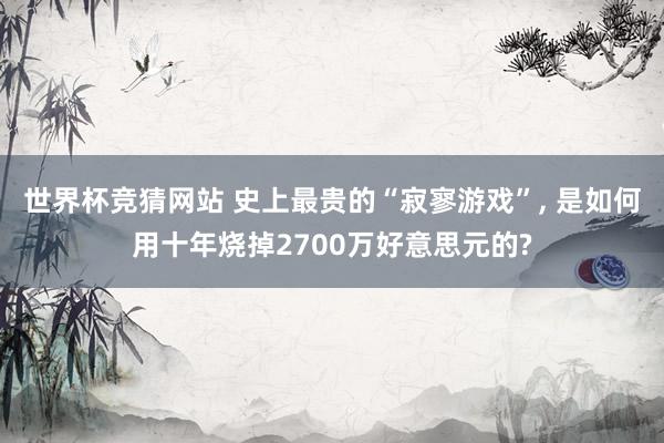 世界杯竞猜网站 史上最贵的“寂寥游戏”， 是如何用十年烧掉2700万好意思元的?