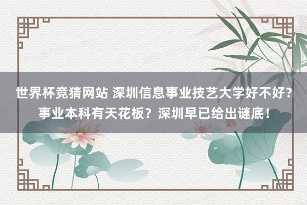 世界杯竞猜网站 深圳信息事业技艺大学好不好？事业本科有天花板？深圳早已给出谜底！