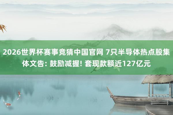 2026世界杯赛事竞猜中国官网 7只半导体热点股集体文告: 鼓励减握! 套现款额近127亿元