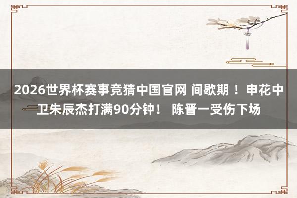2026世界杯赛事竞猜中国官网 间歇期 ！申花中卫朱辰杰打满90分钟！ 陈晋一受伤下场