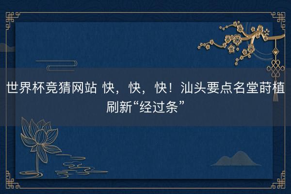 世界杯竞猜网站 快，快，快！汕头要点名堂莳植刷新“经过条”